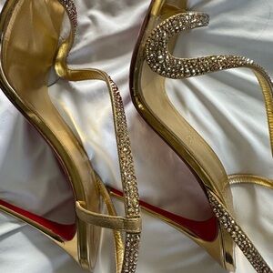 Elegant Christian Louboutin Gold Stiletto Heels with Rhinestones